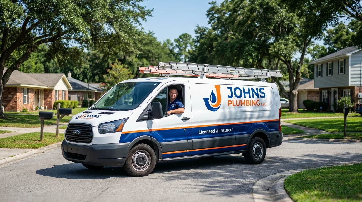 Johns Plumbing LLC service van in Belle Chasse, LA