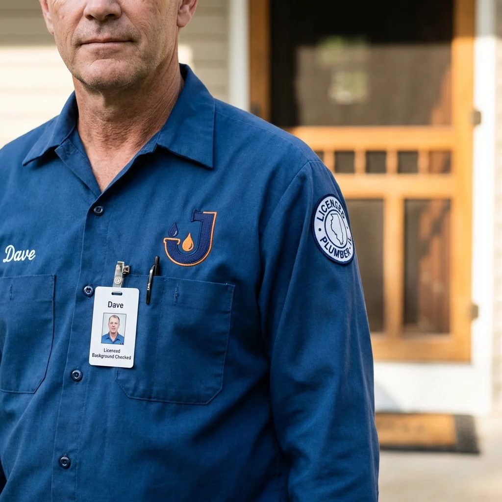 Licensed plumber showing ID badge in Belle Chasse, LA