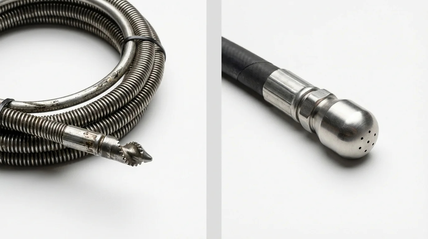 Drain snake cable and hydro jetting nozzle used for drain cleaning in Belle Chasse, LA