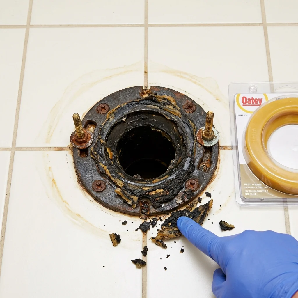 Failed wax ring showing water seepage at the base of a toilet in a Belle Chasse, LA home